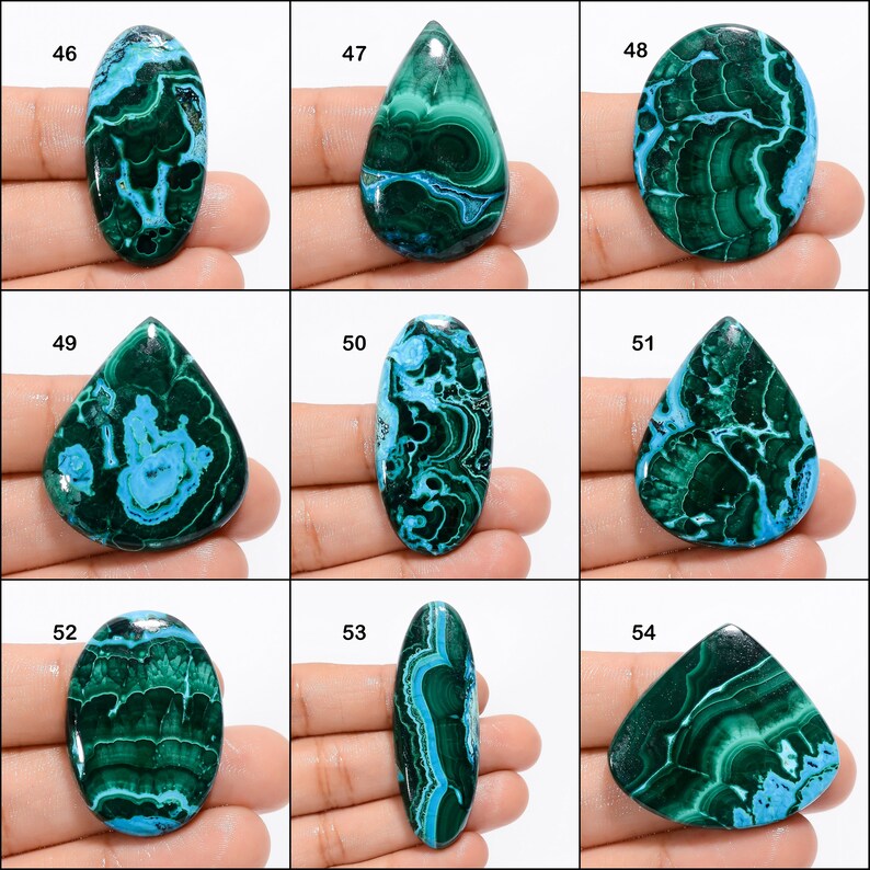 Cabochon de malachite chrysocolle naturelle ciel vert mélange de pierres précieuses en forme de pierre de malachite chrysocolle à dos plat chrysocolle malachite comme sur l'image image 6