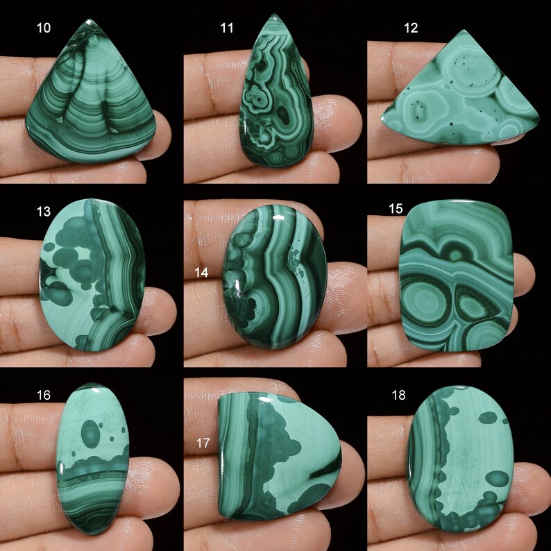 Cabochon di malachite naturale Pietra verde di cristallo di malachite verde Pietra liscia su entrambi i lati con retro piatto lucido Malachite malachite come immagine immagine 2