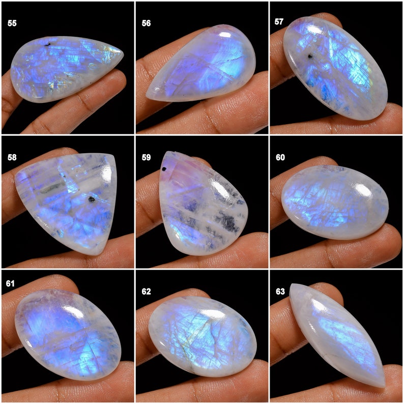Cabochon naturel de pierre de lune arc-en-ciel, cristal de pierre de lune, pierres précieuses en vrac, pierre de lune de feu bleu pour faire des cadeaux de bijoux pour elle comme sur la photo image 7