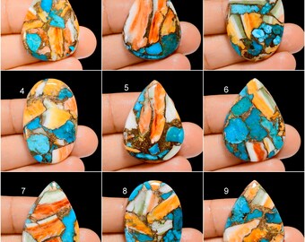 Natural Oyster Turquoise Cabochon Loose Gemstone Multi Color Oyster Turquoise Multi Color Oyster Crystal Turquoise Stone (Crystal As Picture