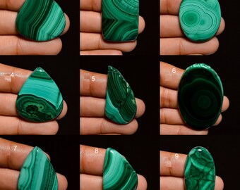 Cabochon de malachite naturelle, cristal de malachite verte, pierre précieuse en vrac, belle pierre précieuse de malachite verte lisse à dos plat (pierre comme image)