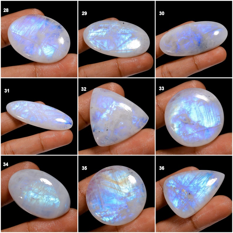 Cabochon naturel de pierre de lune arc-en-ciel, cristal de pierre de lune, pierres précieuses en vrac, pierre de lune de feu bleu pour faire des cadeaux de bijoux pour elle comme sur la photo image 4