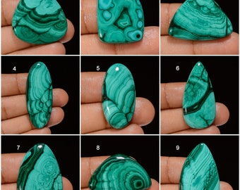 Natural Malachite Cabochon Green Loose Gemstone Green Malachite Crystal Smooth Both Side Polished Malachite Flat Back Gems (Stone as picture