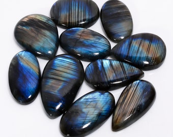 Natural Labradorite Cabochon Lot 10 Pieces Labradorite Crystal Lot 26X21 37X21 mm Size Mix Shape Labradorite Stone ( Labradorites as picture