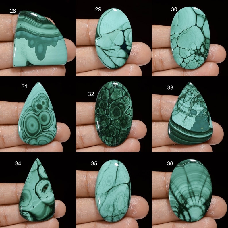 Cabochon di malachite naturale Pietra verde di cristallo di malachite verde Pietra liscia su entrambi i lati con retro piatto lucido Malachite malachite come immagine immagine 4