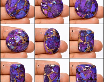 Natural Purple Copper Turquoise Cabochon Purple Gemstone Purple Copper Turquoise Stone Round Square Shape Purple Crystal ( Stone as picture