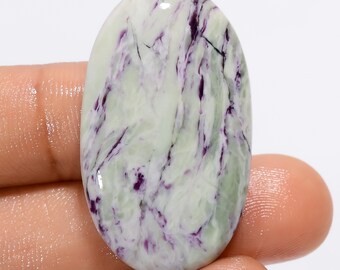 Natural Kemmererite Gemstone Oval Shape Kemmererite Cabochon Kemmererite Crystal 36X21X5 mm Size 45 Carat Stone (Kemmererite as picture