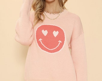 Women's Sweater with Heart Eyes Smiley Face Valentine's Day sweater