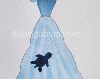 A5 Original watercolor painting - "Turtle dance"