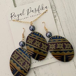 Fijian Pattern Oval Shape Earring & Necklace Set
