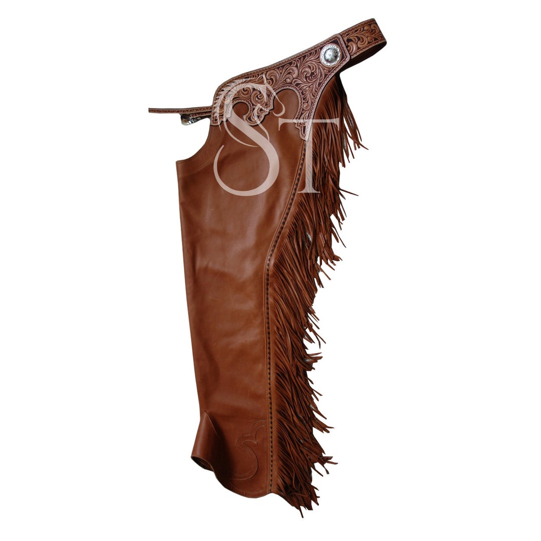 Custom Western Shotgun Long Full Chaps Genuine Cowhide Leather Work ...