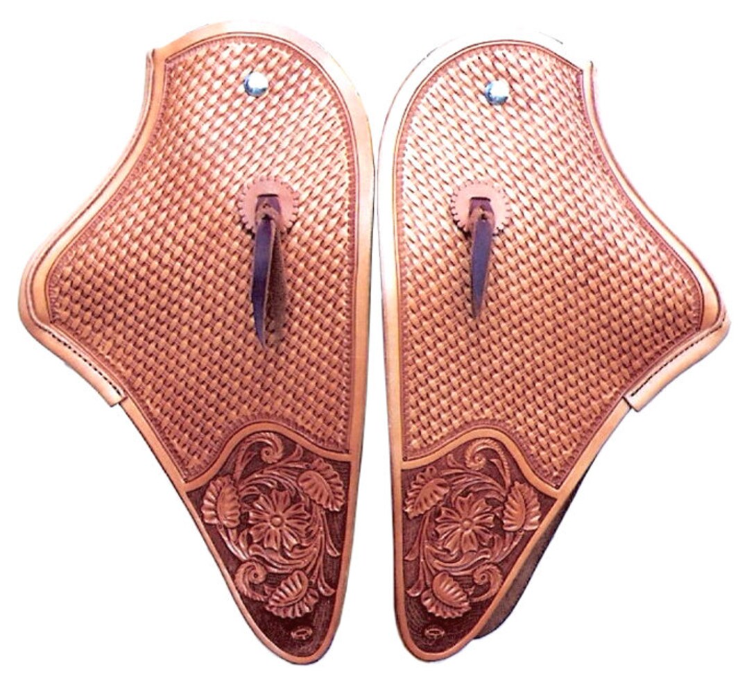 Paire D'Étriers Western Show Aluminium Gravé Emballés Cuir - Occasion