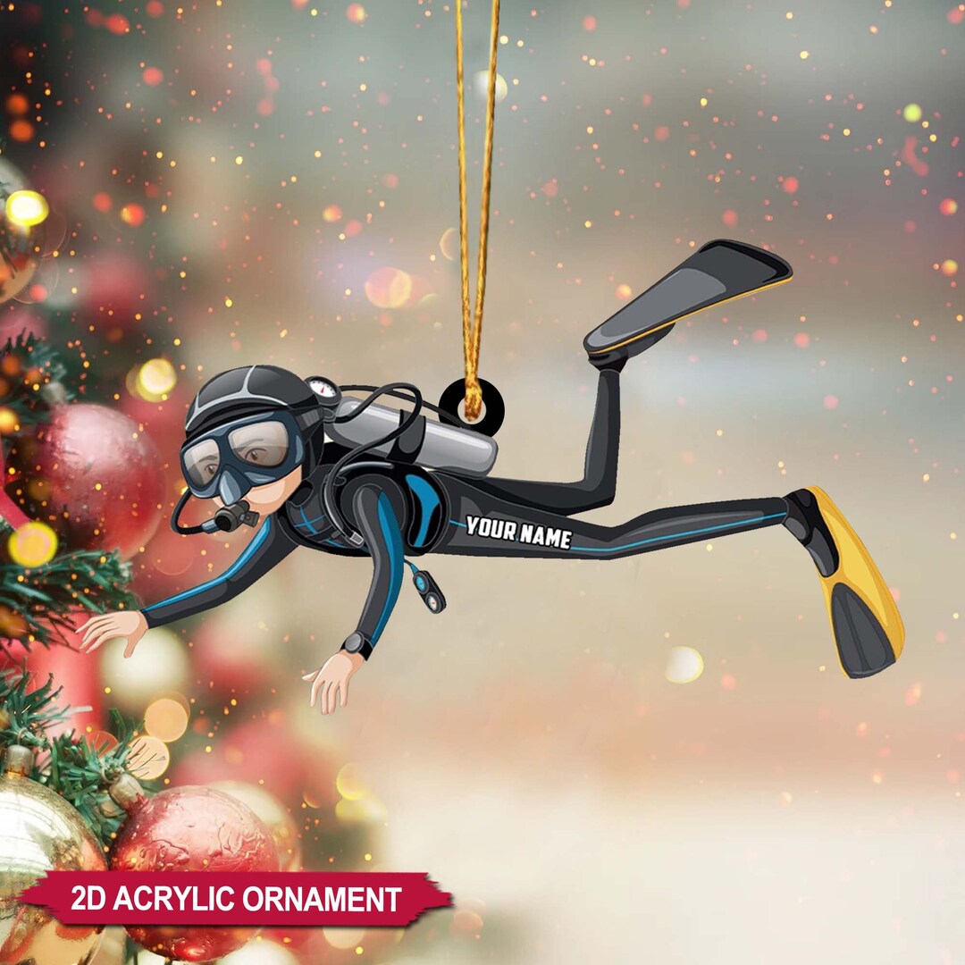 Custom Scuba Diver Christmas Acrylic Flat Ornament 2023 Etsy