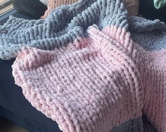 Manta de punto grueso de chenilla hecha a mano - Personalizable - Hecho a pedido