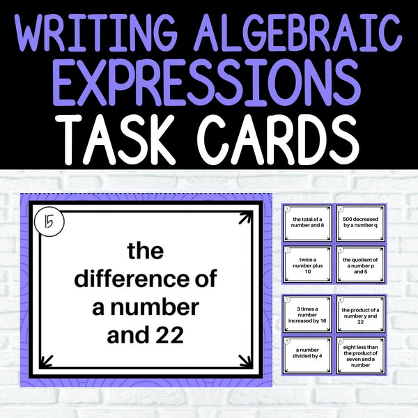 Writing Algebraic Expressions TASK CARDS (set of 25)