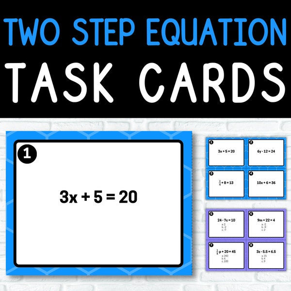 Two-Step Equation Math TASK CARDS (set of 24)