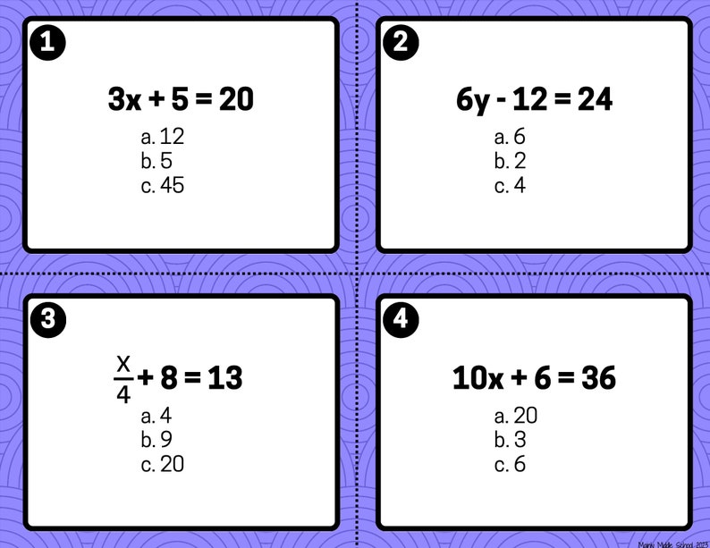 Two-step Equation Math TASK CARDS (set of 24) - Etsy UK