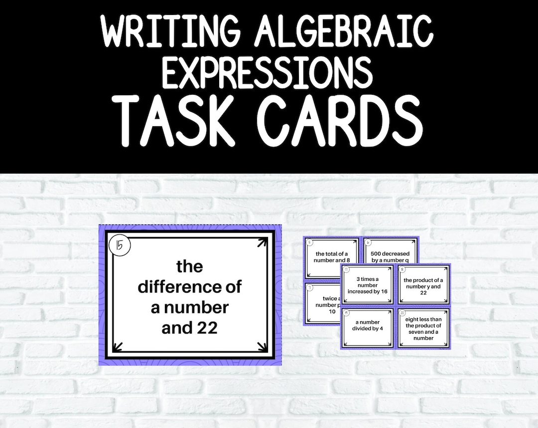 Writing Algebraic Expressions TASK CARDS set of 25 - Etsy