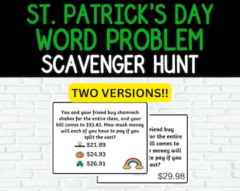 Búsqueda del tesoro de problemas matemáticos con palabras del día de San Patricio