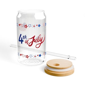 4th of July Stars Sipper Glass, Cute Patriotic Drinking Cup, Independence Day Red White Blue Tumbler, Summer BBQ Party Barware, USA Holiday