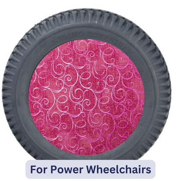 Power Chair Spoke Stylers fit 14”x3” rear drive wheel with 3 or 5 spokes. These scrolls covers can be custom fit to your electric wheelchair