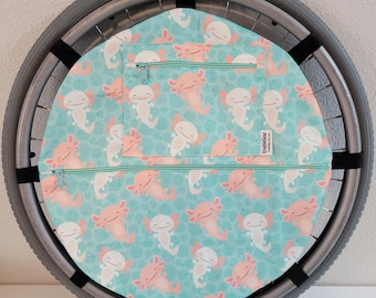 Wheelchair Bag, Wheel Organizer, Zipper Storage Pouch, Teal Axolotl Gift