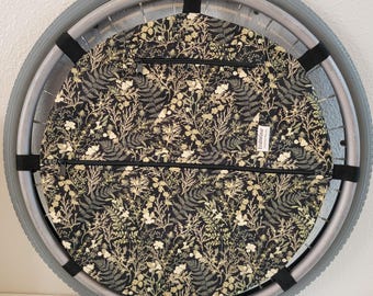 Wheelchair Bag, Wheel Organizer, Zipper Storage Pouch,  Floral on Black Gift
