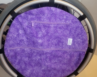 Wheelchair Bag, Wheel Organizer, Zipper Storage Pouch, Purple Butterflies, Gift
