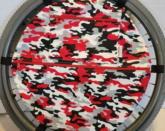 Wheelchair Bag, Wheel Organizer, Zipper Storage Pouch, Red gray camo, Gift