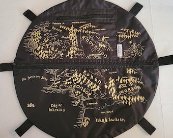 Wheelchair wheel bag, Pouch zipper pockets add storage, Fits 24 inch wheels. Custom sizes available, Nylon middle earth gold vinyl wheelbag