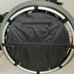 Wheelchair wheel bag, Pouch zipper pockets add storage, Fits 24 inch wheels. Personalized Wheelbag, Custom sizes available nylon