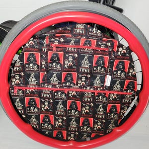 Wheelchair wheel bag, Pouch zipper pockets adds storage for manual wheels. Personalized Wheelbag Custom sizes available, classic movie gift