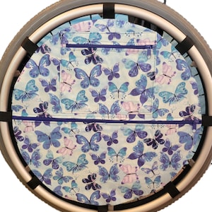 Wheelchair wheel bag, Pouch zipper pockets add storage, Fits 24 inch wheels. Personalized Wheelbag, Custom sizes available, Butterfly gift
