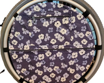 Wheelchair wheel bag, Pouch zipper pockets add storage, Fits 24 inch wheels. Personalized Wheelbag, Custom sizes available, Pansies gift