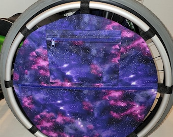 Wheelchair Bag, Wheel Organizer, Zipper Storage Pouch, Purple galaxy