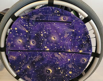 Wheelchair Bag, Wheel Organizer, Zipper Storage Pouch, Purple Zodiac Constellations Gift