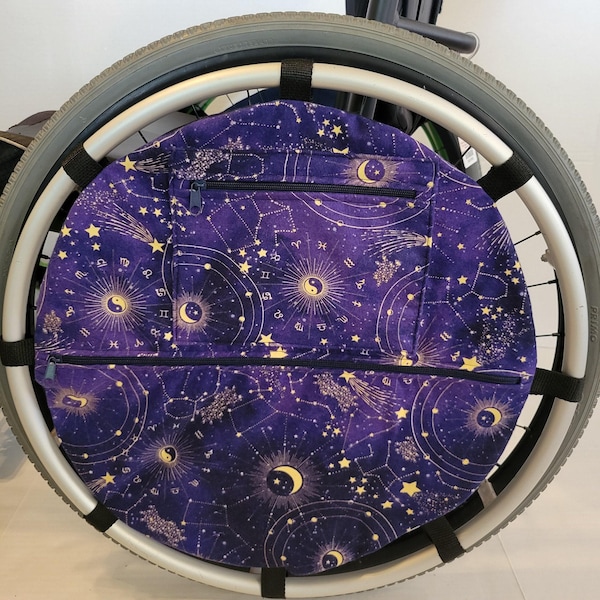 Wheelchair Bag, Wheel Organizer, Zipper Storage Pouch, Purple Zodiac Constellations Gift
