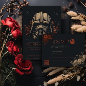 Star Wars Wedding Invitation & RSVP Template, Minimalist, Printable Wedding Invitation with QR Code RSVP Details, easily edit with Canva.