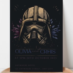 Star Wars wedding Invitation & RSVP Template Varient, Printable Wedding Invitation with QR Code RSVP Details, easily edit with Canva.