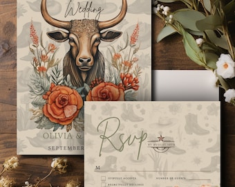 Texas wedding Invitation & RSVP Template, Minimalist, Printable Wedding Invitation with QR Code RSVP Details, easily edit with Canva.