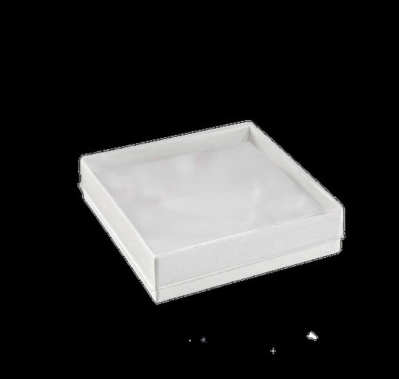 May include: A white square box with a clear plastic lid. The box is empty.