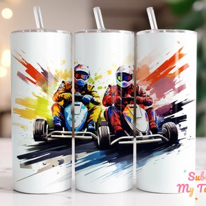 Kart Racing Tumbler Wrap Kart Motorsport 20oz Skinny Tumbler Sublimacja Design Prosta i zwężana folia Tumbler Wrap Cyfrowe pobieranie PNG