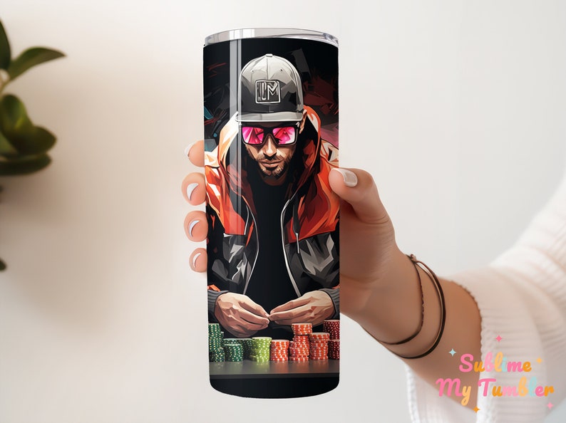 A Poker Player Tumbler Wrap Poker Face 20oz Skinny Tumbler Sublimation Design Straight And Tapered Tumbler Wrap Digital Download PNG
