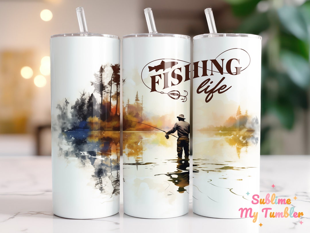 Fisherman Fishing Tumbler Wrap: 20oz Skinny Tumbler Sublimation Design ...