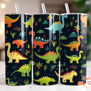 Seamless Cartoon Dino Tumbler Wrap Dinosaur 20oz Skinny Tumbler Sublimation Design Straight And Tapered Tumbler Wrap Digital Download PNG