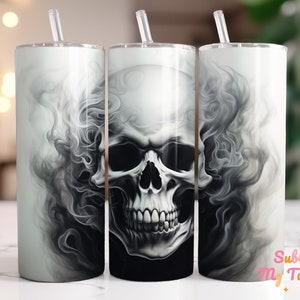 Smoky Skull Tumbler Wrap Skull Black And White 20oz Skinny Tumbler Sublimation Design Straight And Tapered Tumbler Wrap Digital Download PNG