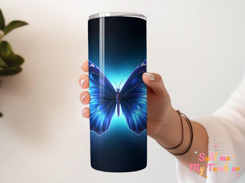 Blue Butterfly Patronus Tumbler Wrap Butterfly 20oz Skinny Tumbler