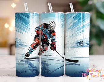 Envoltura para vaso de hockey sobre hielo, diseño de sublimación de vaso delgado de 20 oz, diseño recto y cónico, descarga digital PNG