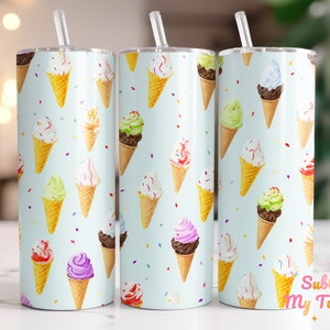 Ice Cream Tumbler Wrap Ice Cream Cone Seamless 20oz Skinny Tumbler Sublimation Design Straight And Tapered Tumbler Wrap Digital Download PNG
