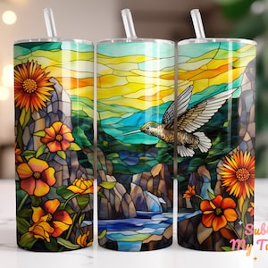 Hummingbird Stained Glass Tumbler Wrap Bird 20oz Skinny Tumbler Sublimation Design Straight And Tapered Tumbler Wrap Digital Download PNG